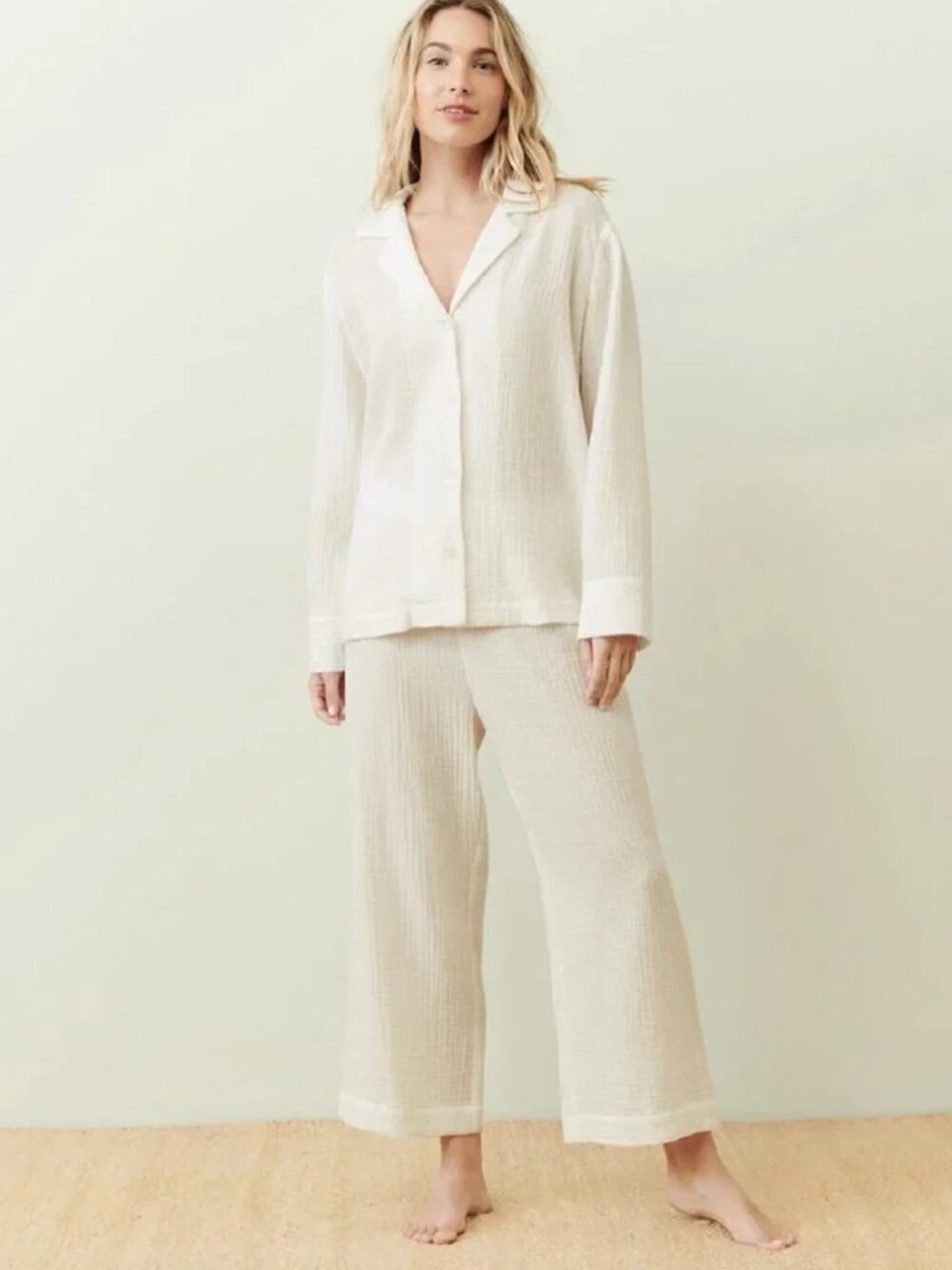 Jenni Kayne Playa Pajama Top and Bottom, White Size Small